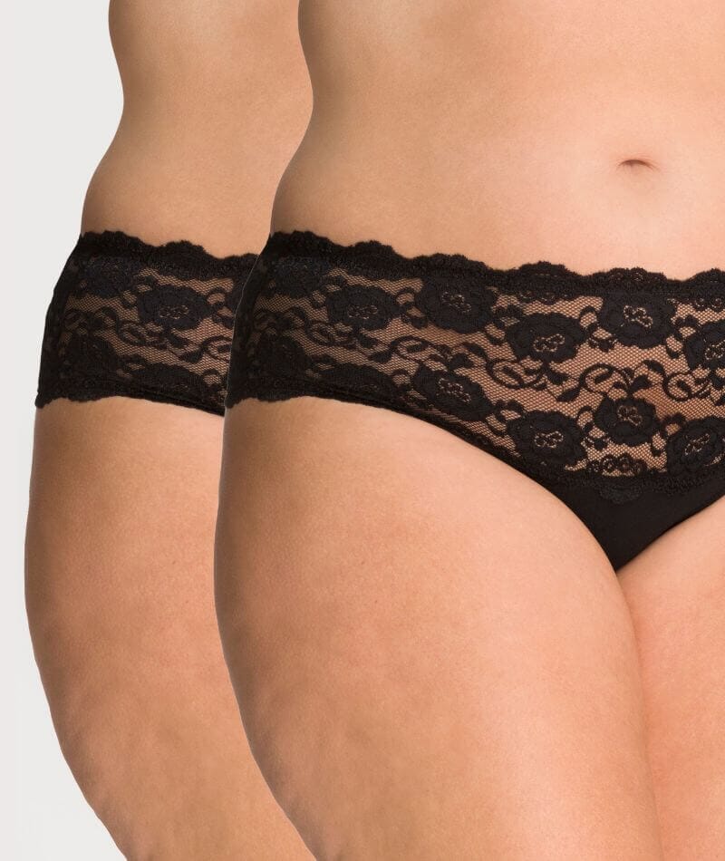 Ava & Audrey Greta Lace and Cotton Brief 2 Pack - Black