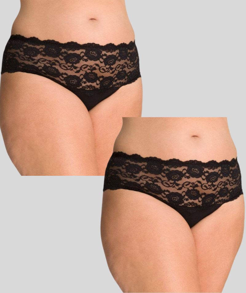 Ava & Audrey Greta Lace and Cotton Brief 2 Pack - Black
